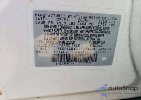 2021 Nissan Kicks Sv from USA, damaged, VIN 3N1CP5CV4ML525359